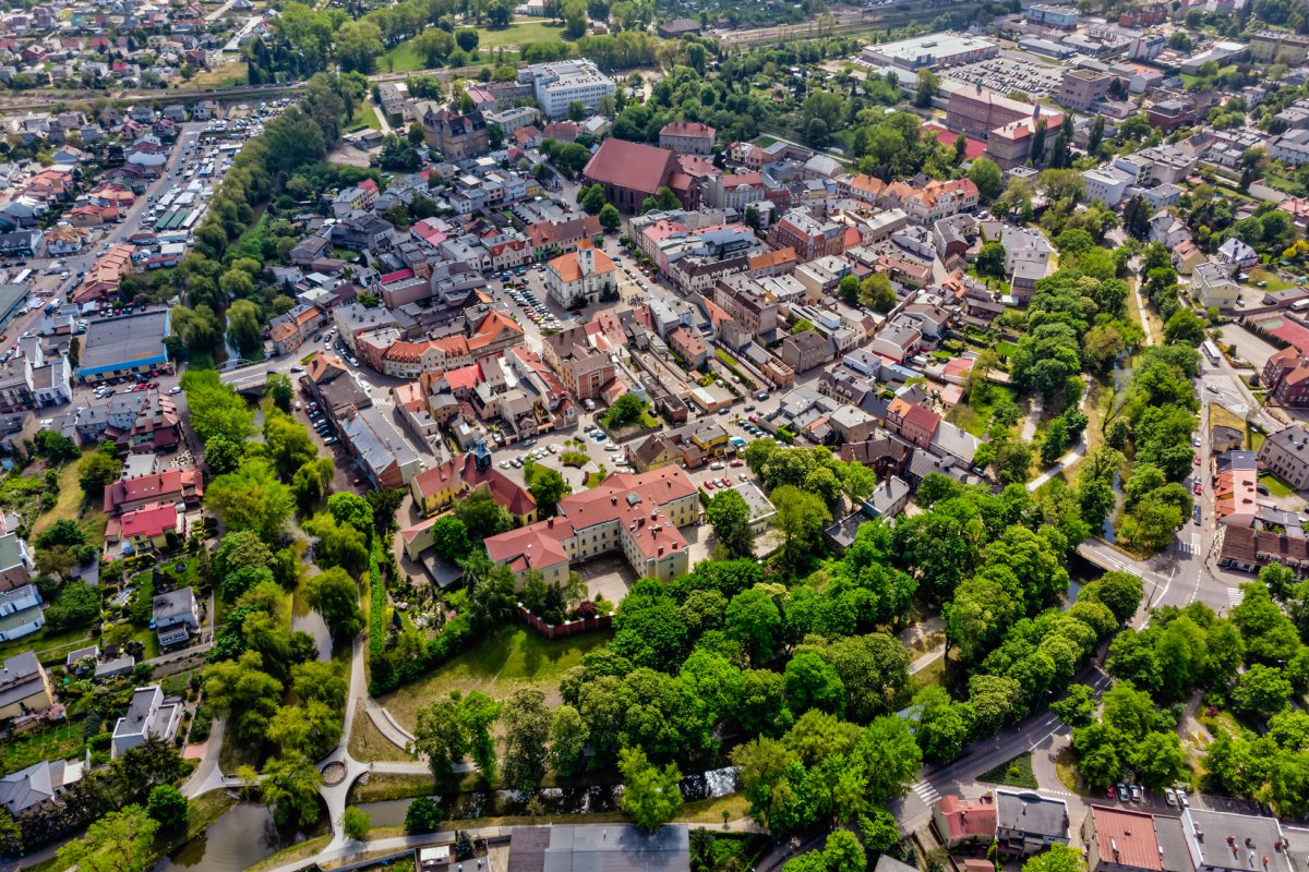 Centrum Kościana z lotu ptaka - tu obowiązują opłaty parkingowe dla SPP Kościan